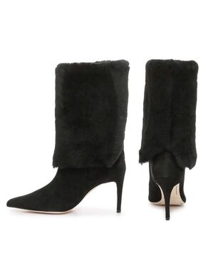 Alexandre Birman Eskimo Lamb Shearling Stiletto Suede Boots, Black sz. 5.5